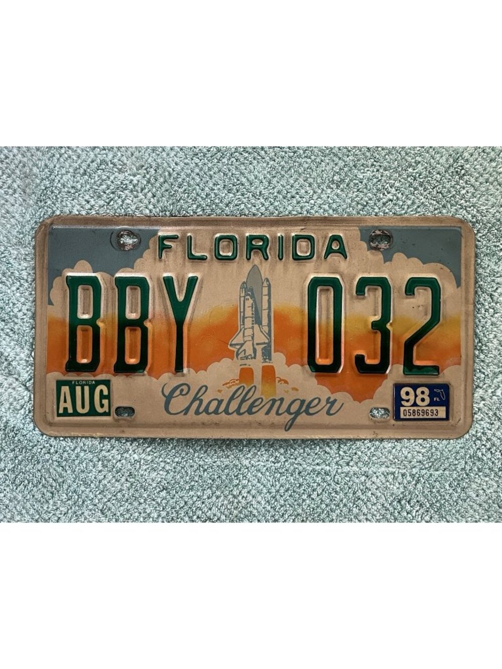 1998 Florida License Plate Challenger Space Shuttle BBY 032 Rocket FL August
